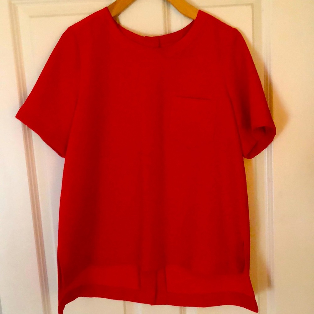 Tomato Red Blouse Button Down The Back. - image 1